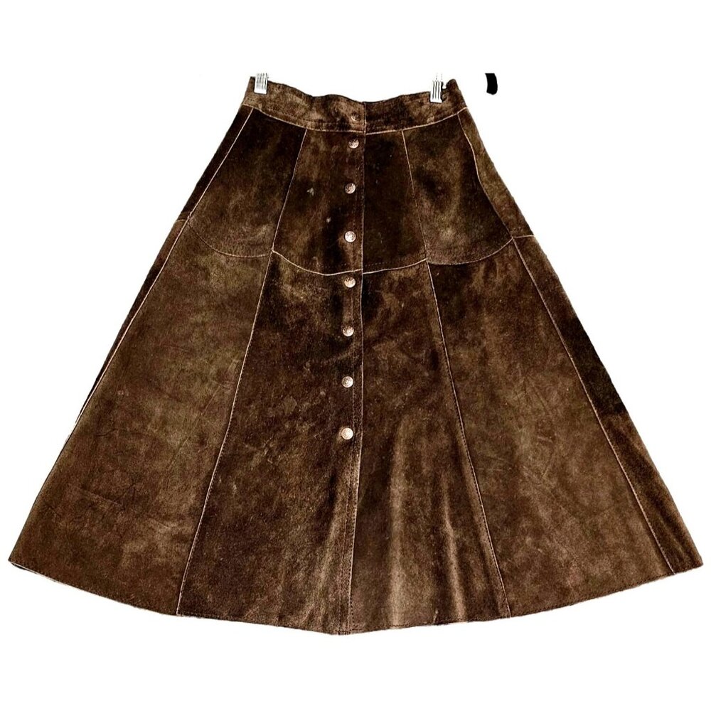 Vintage A-Line Brown Suede Button Skirt (7) - Picture 3 of 9